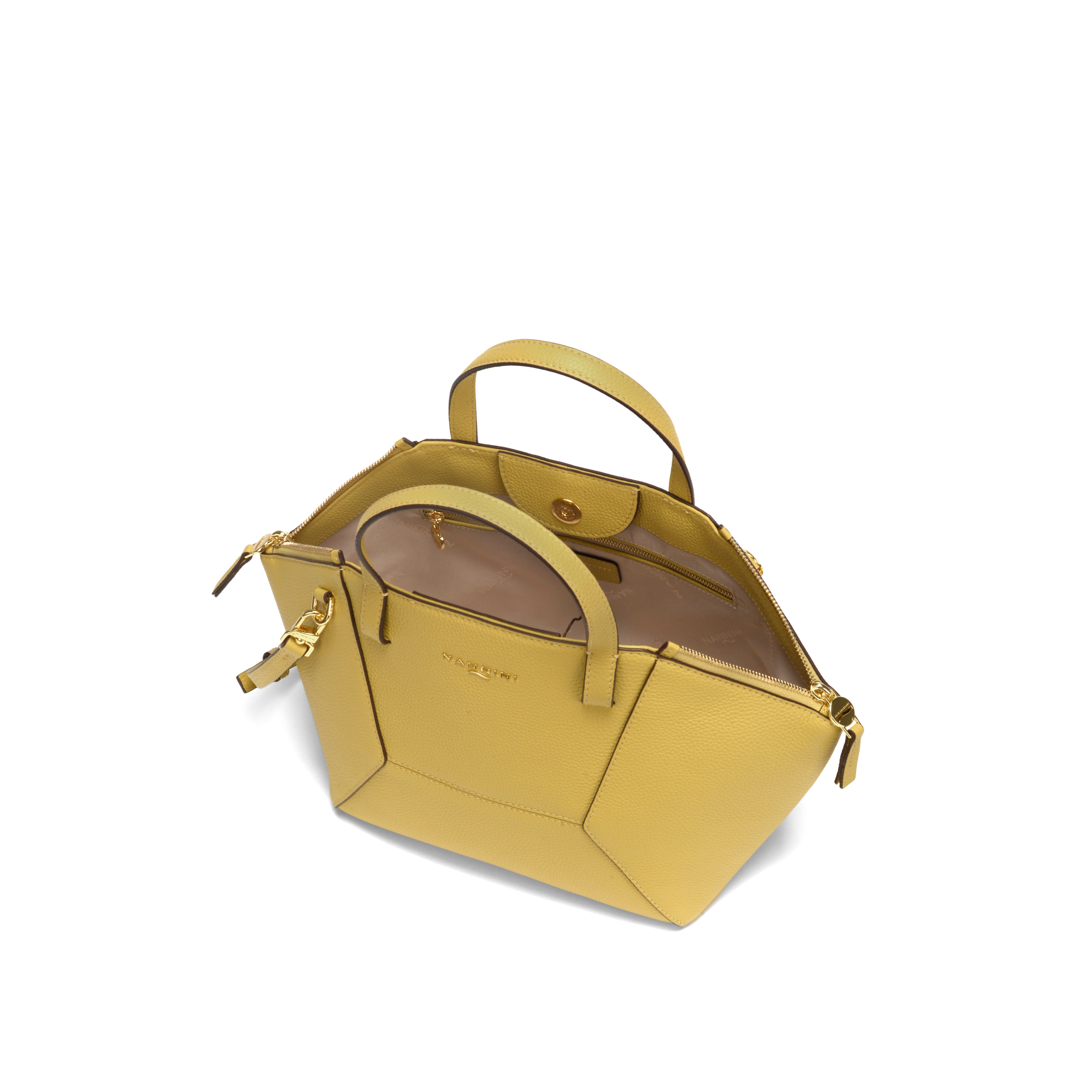 NANNINI Borsa a Mano Pelle Gialla con Tracolla Removibile