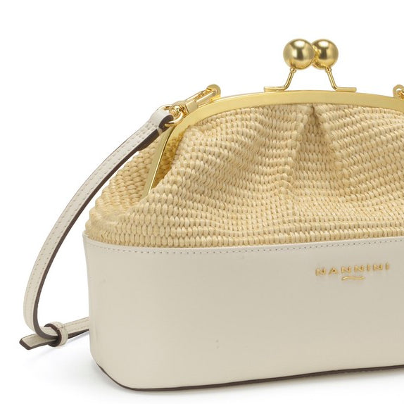 NANNINI borsa spalla donna pelle naturale crema intrecciata