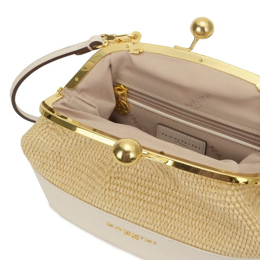 NANNINI borsa spalla donna pelle naturale off white