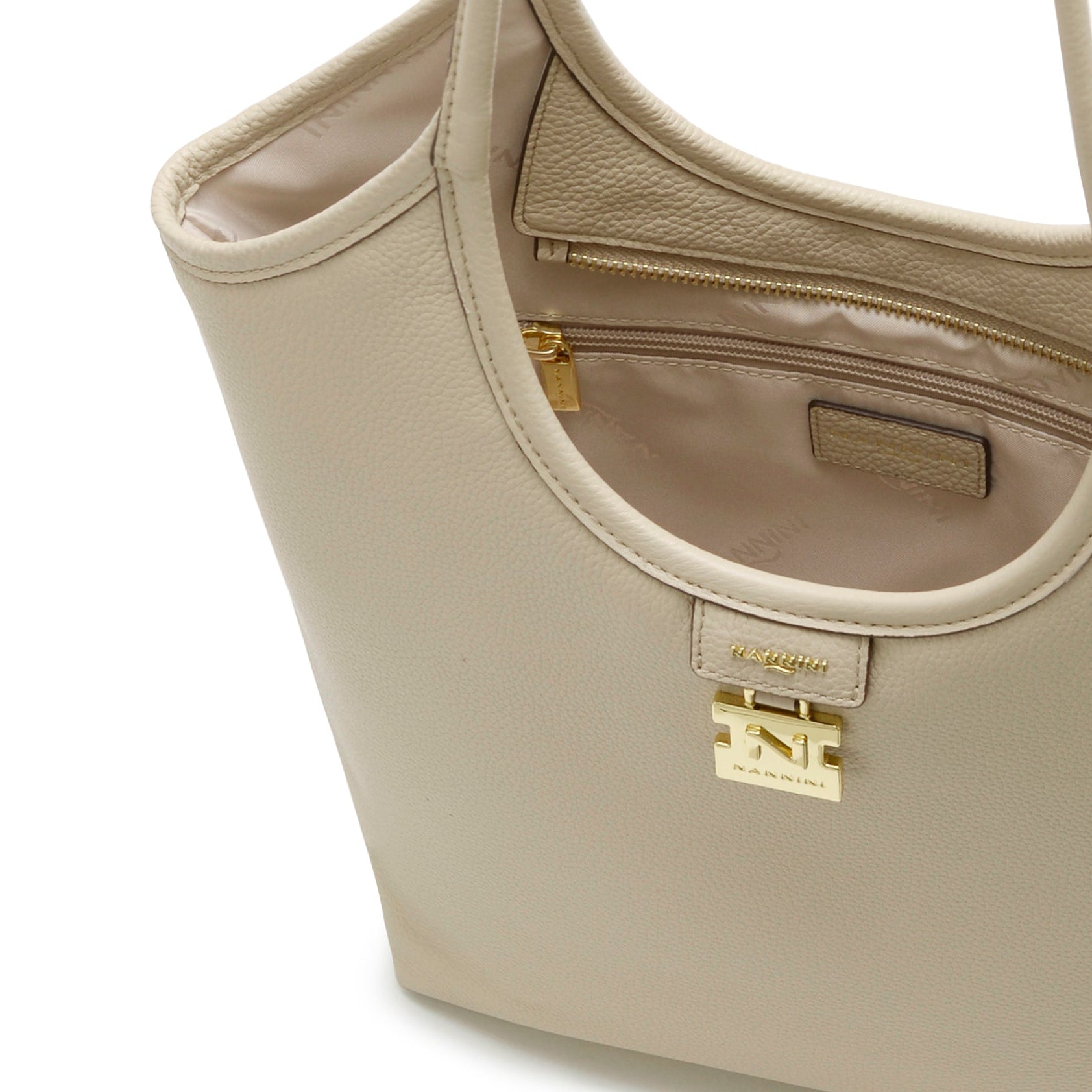 NANNINI borsa spalla donna pelle trapuntata beige tracolla catena