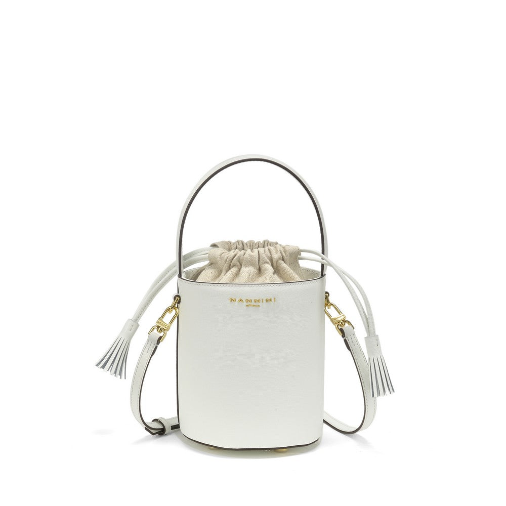 NANNINI borsa pelle liscia tracolla rettangolare off-white catena