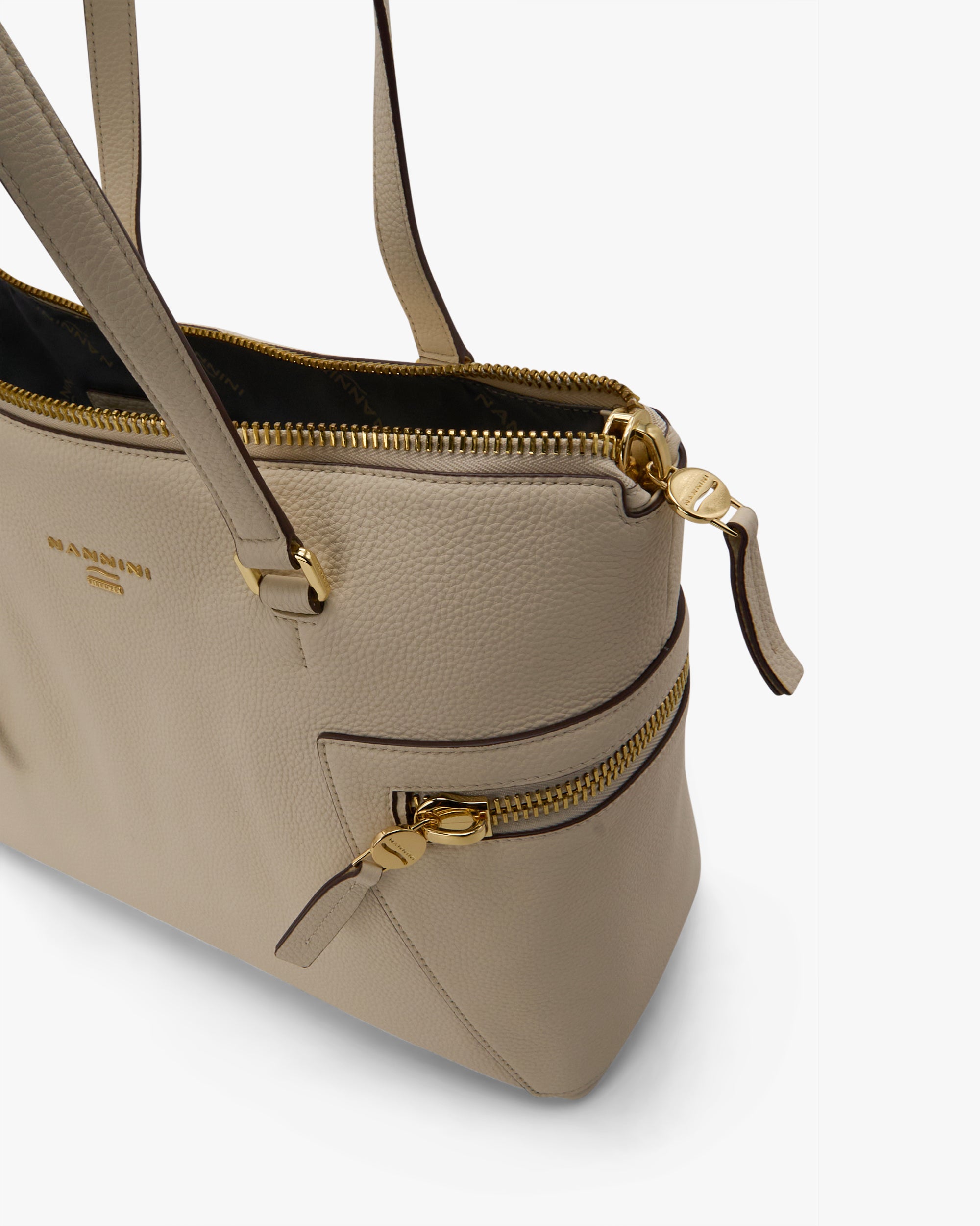NANNINI bauletto medio pelle beige manici cuoio tracolla