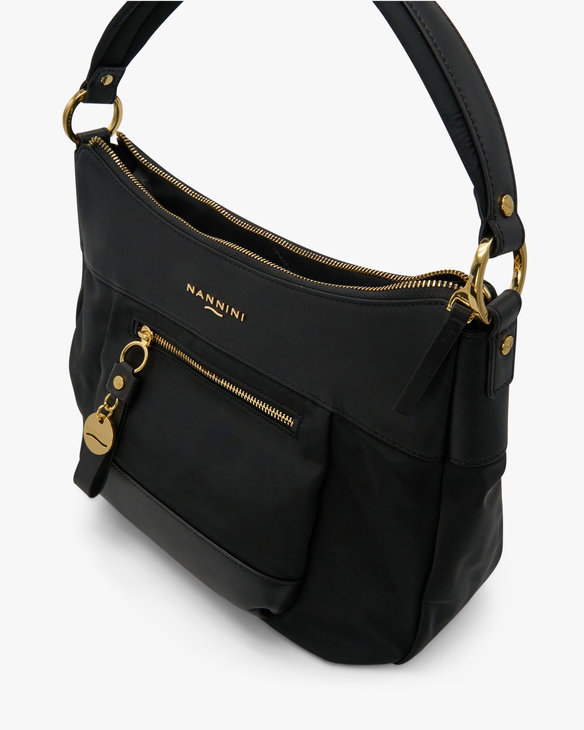 NANNINI borsa spalla donna pelle nero borchie 8009