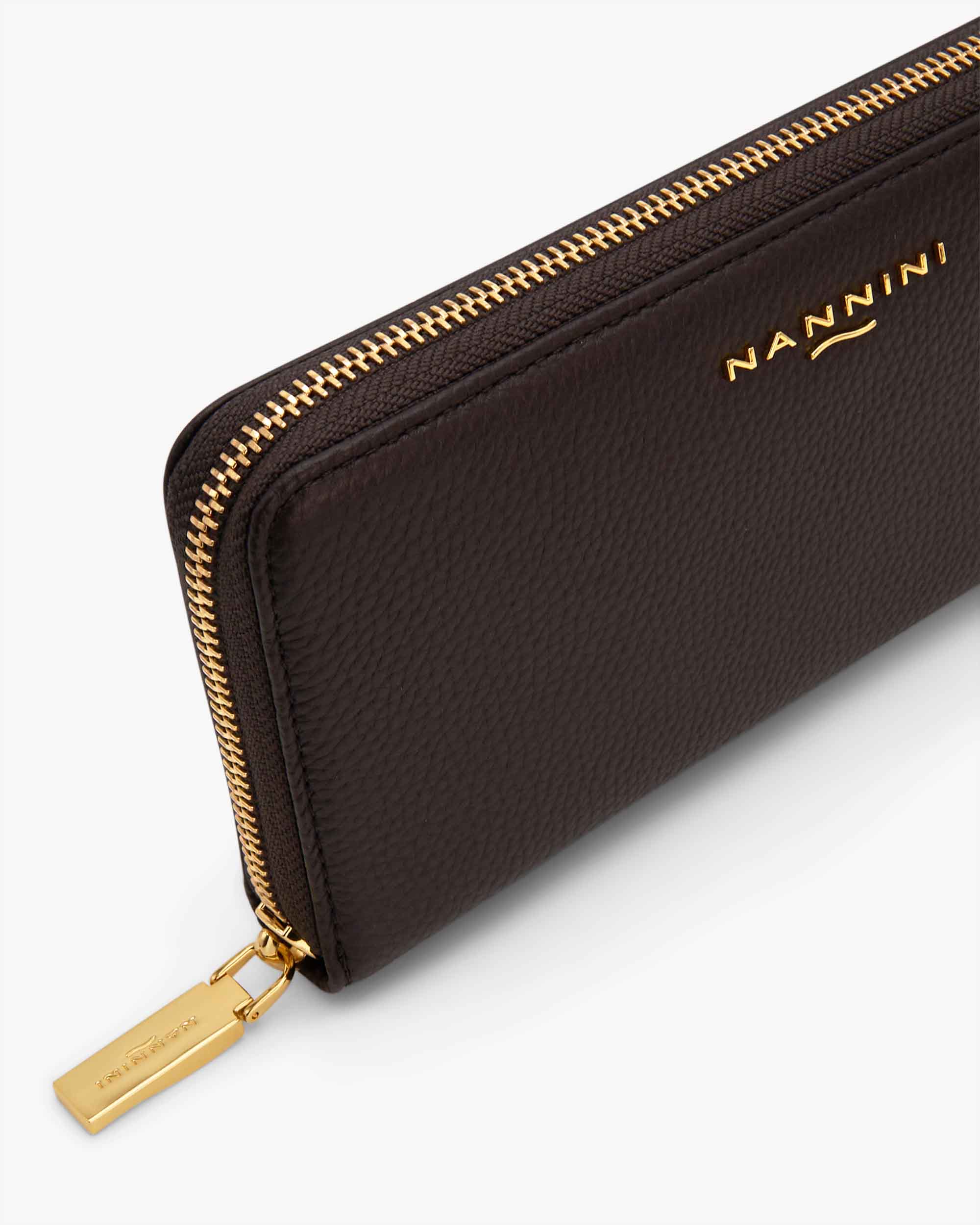 NANNINI Borsa Shopper Ecopelle Martellata Marrone Effetto Bottalato Logo