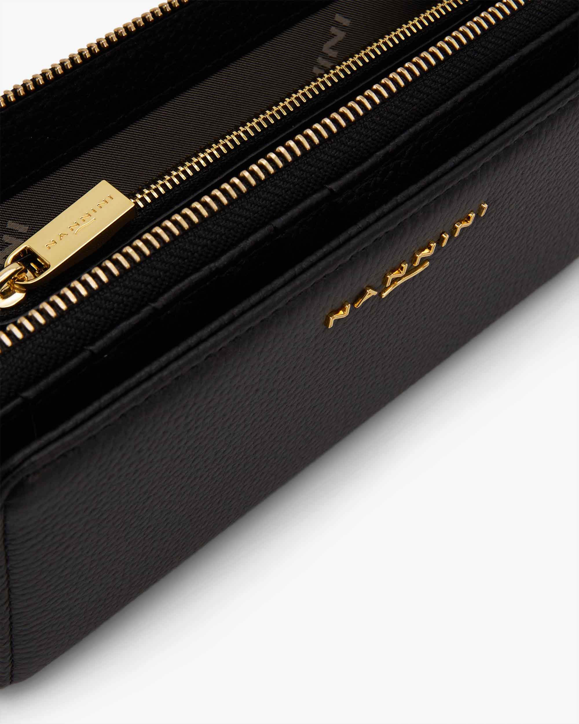 NANNINI borsa spalla donna pelle testurizzata marrone fibbia frontale