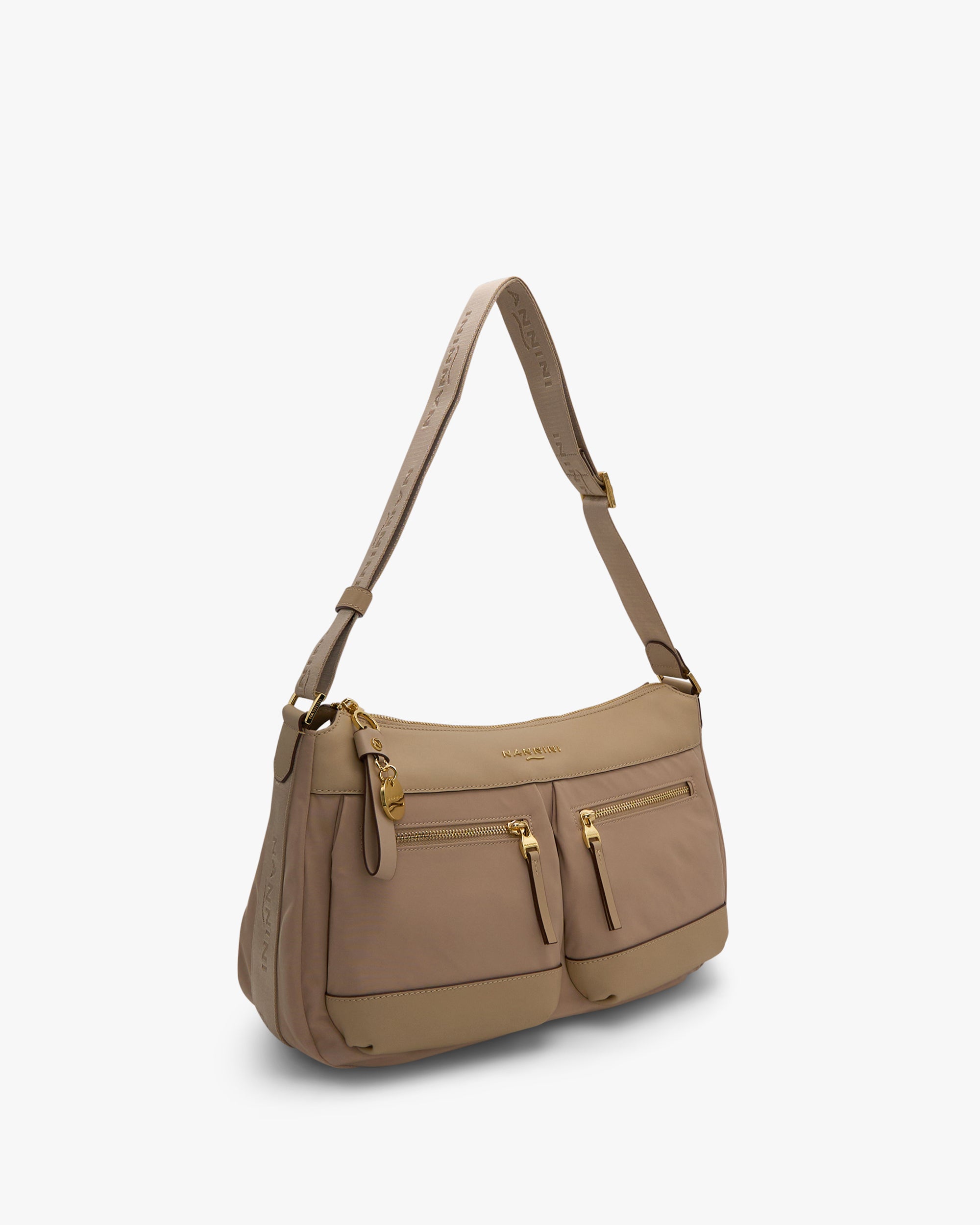 NANNINI Bauletto Ecopelle Blu Cerniera Tracolla Oro Dettaglio