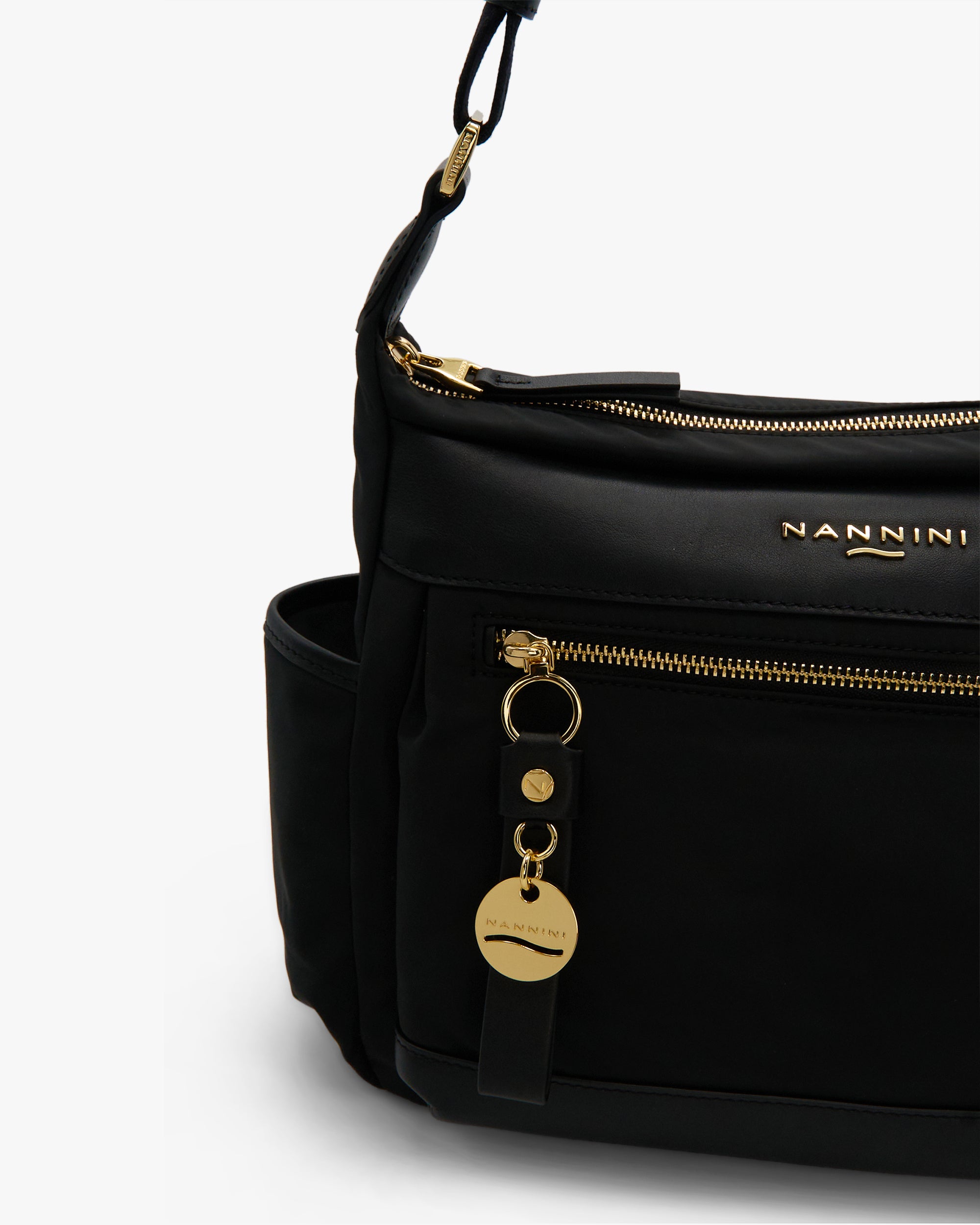 NANNINI shopper similpelle marrone dettagli neri doppia maniglia tracolla