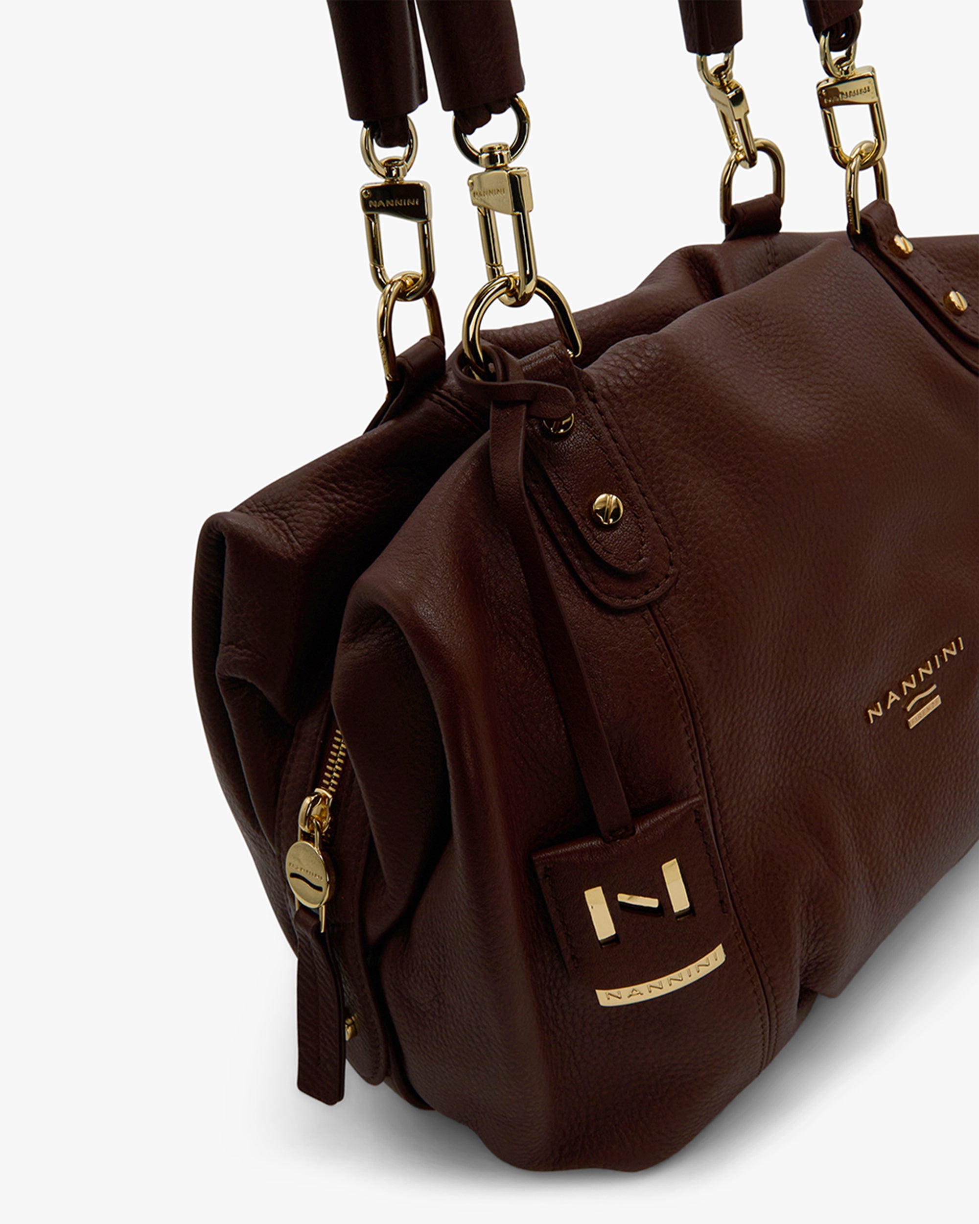 NANNINI borsa pelle martellata tracolla chiusura patta marrone