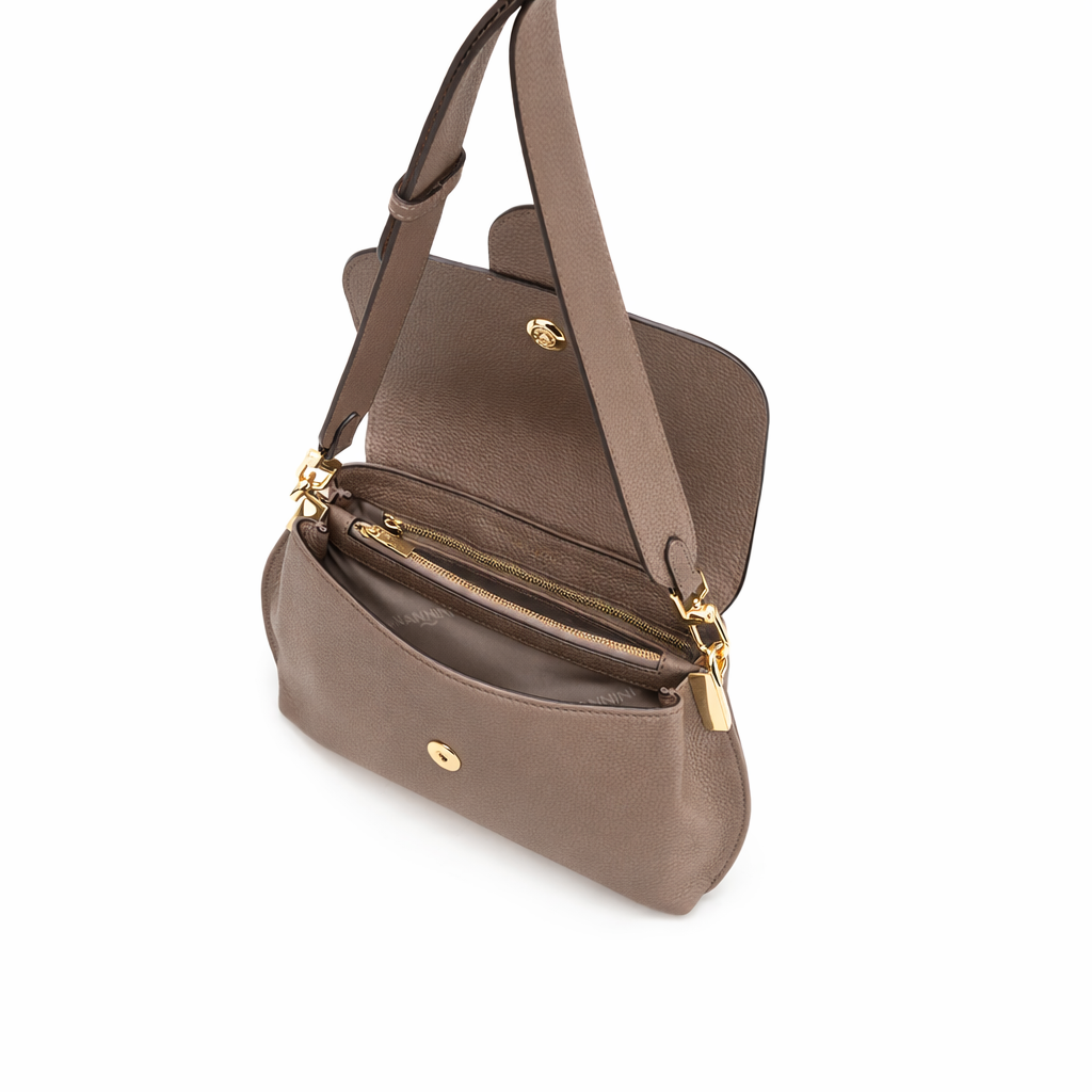 NANNINI tracolla pelle martellata taupe Made Italy catena oro
