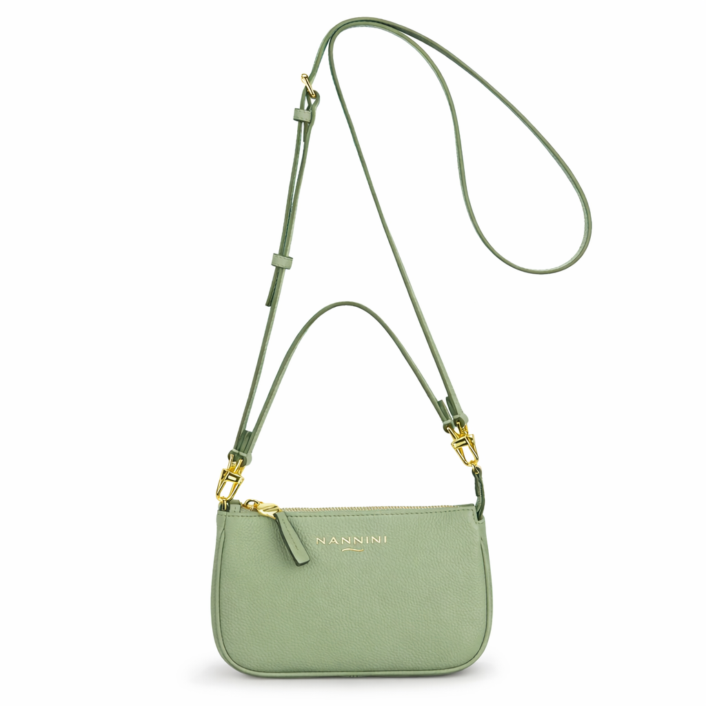 NANNINI borsa crossbody pelle martellata verde salvia donna