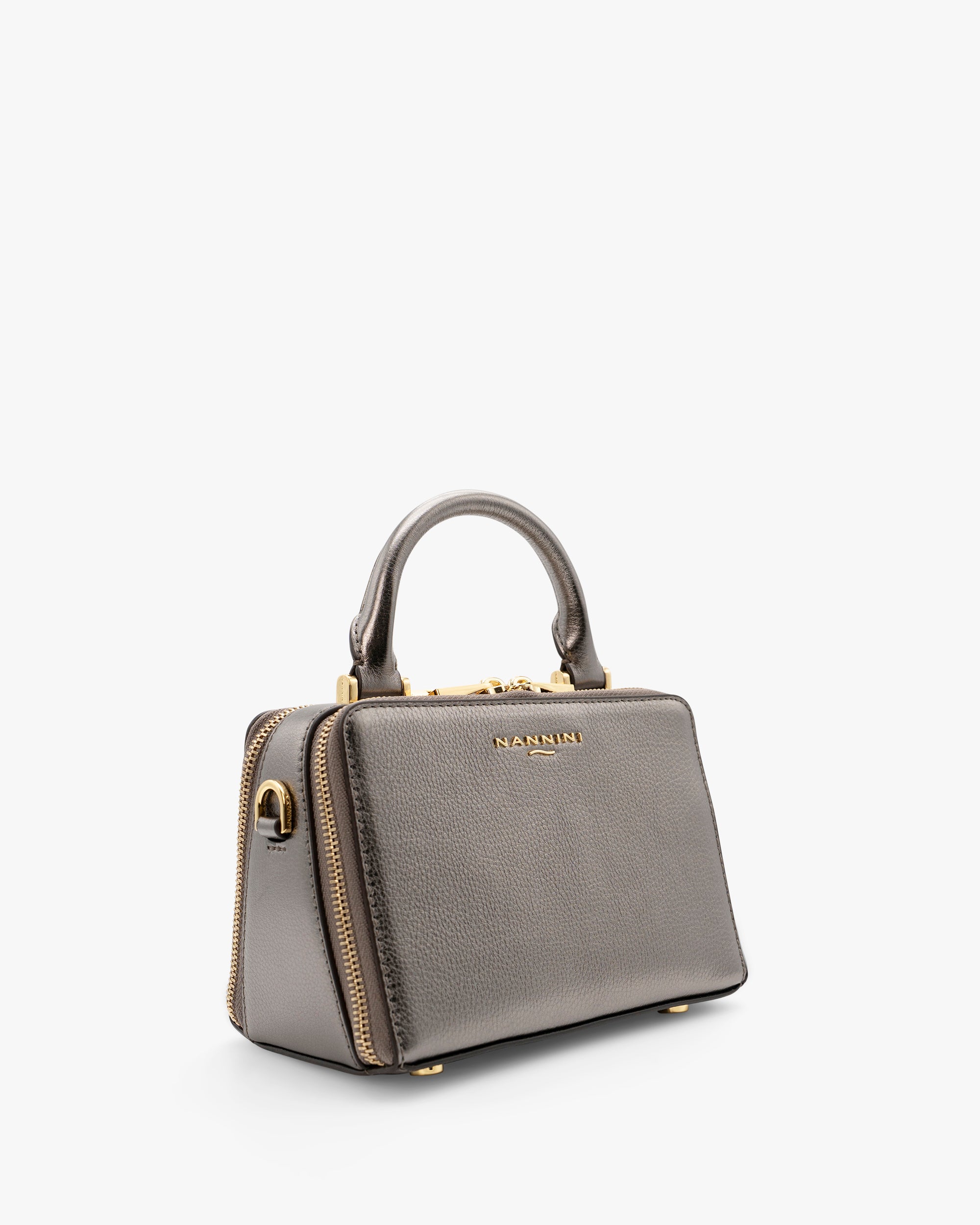 NANNINI borsa spalla donna pelle nero manici catena