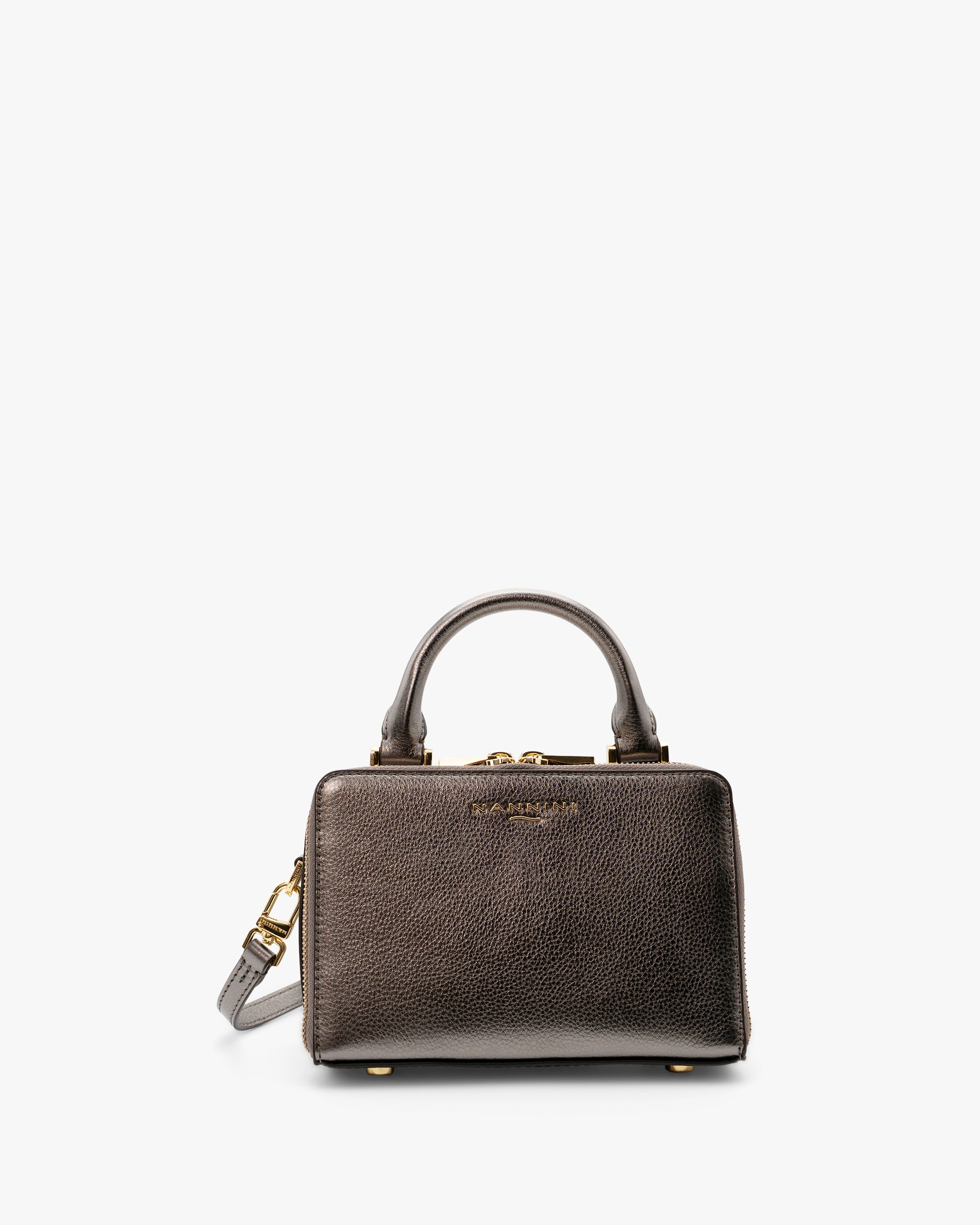 NANNINI borsa pelle martellata tracolla chiusura zip nero