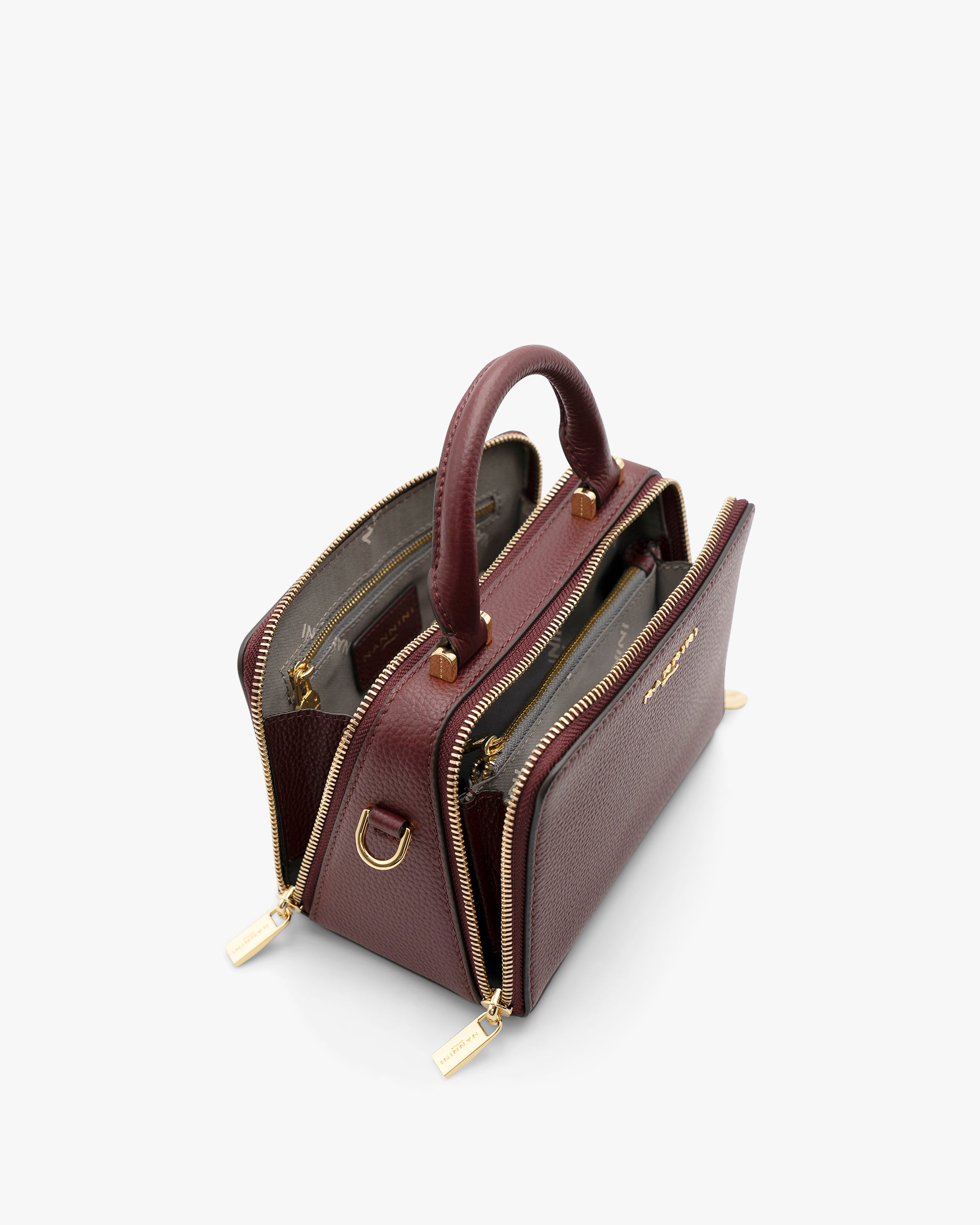 NANNINI borsa pelle martellata tracolla chiusura zip blu