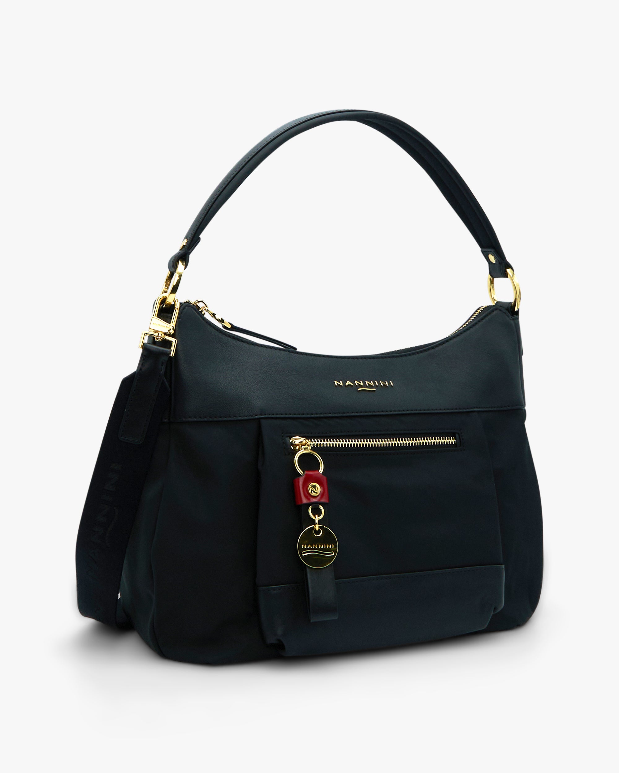 NANNINI tracolla semirigida pelle nero saffiano fibbia metallo