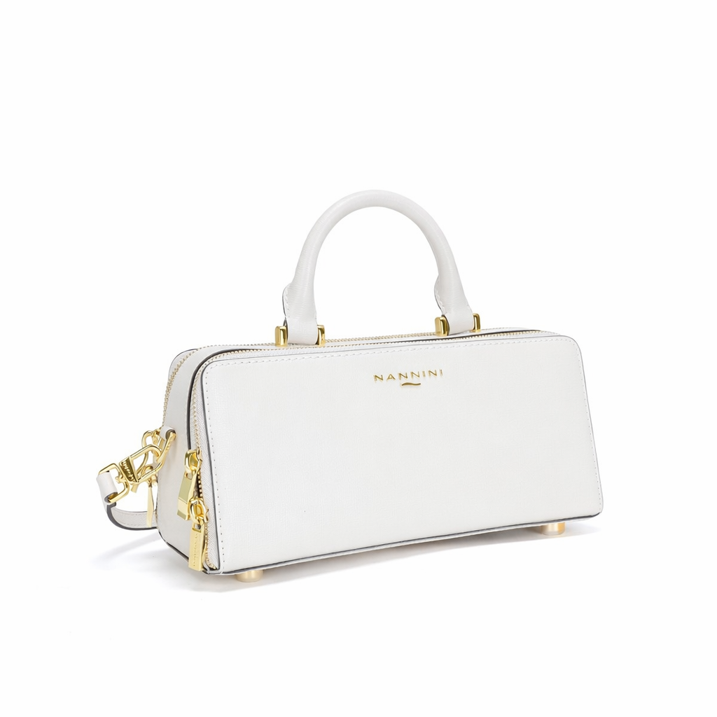 NANNINI borsa secchiello pelle marrone effetto rafia naturale