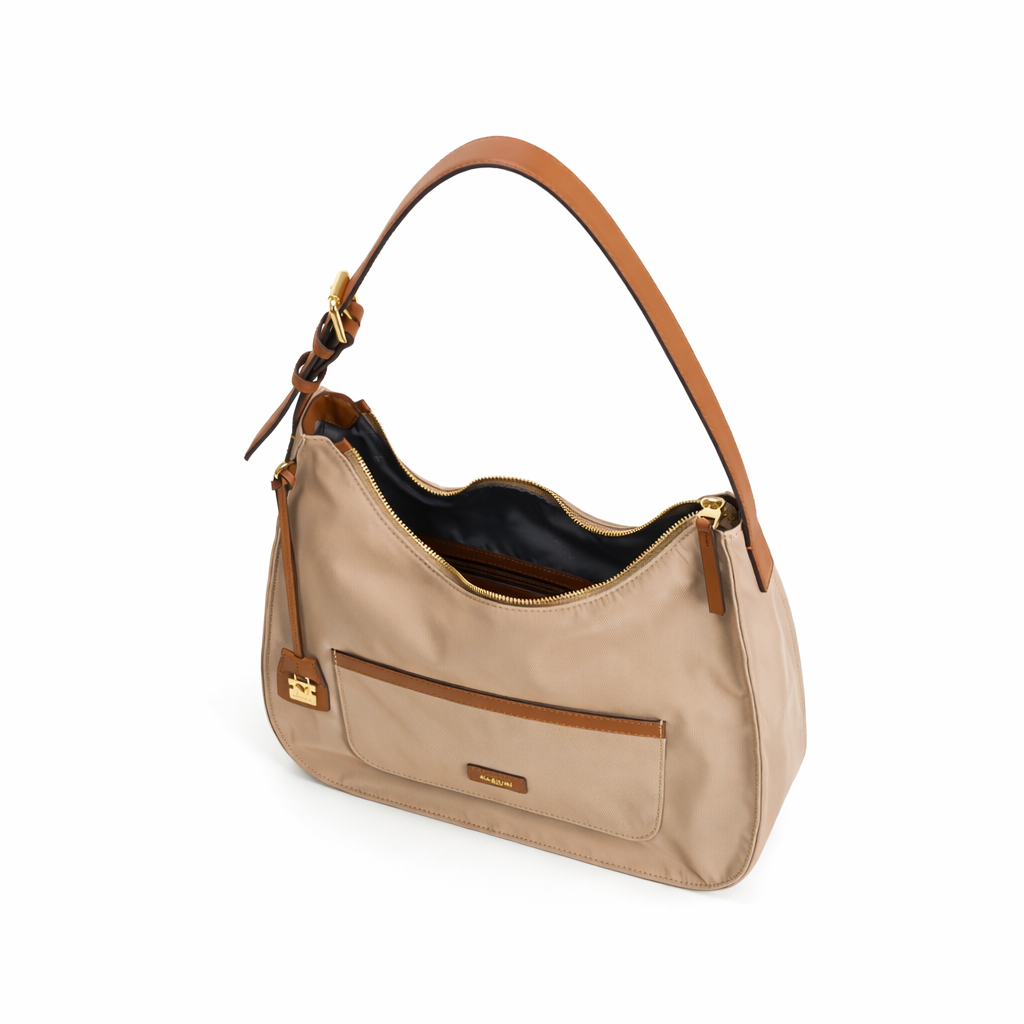 NANNINI borsa secchiello pelle martellata verde donna chiusura zip