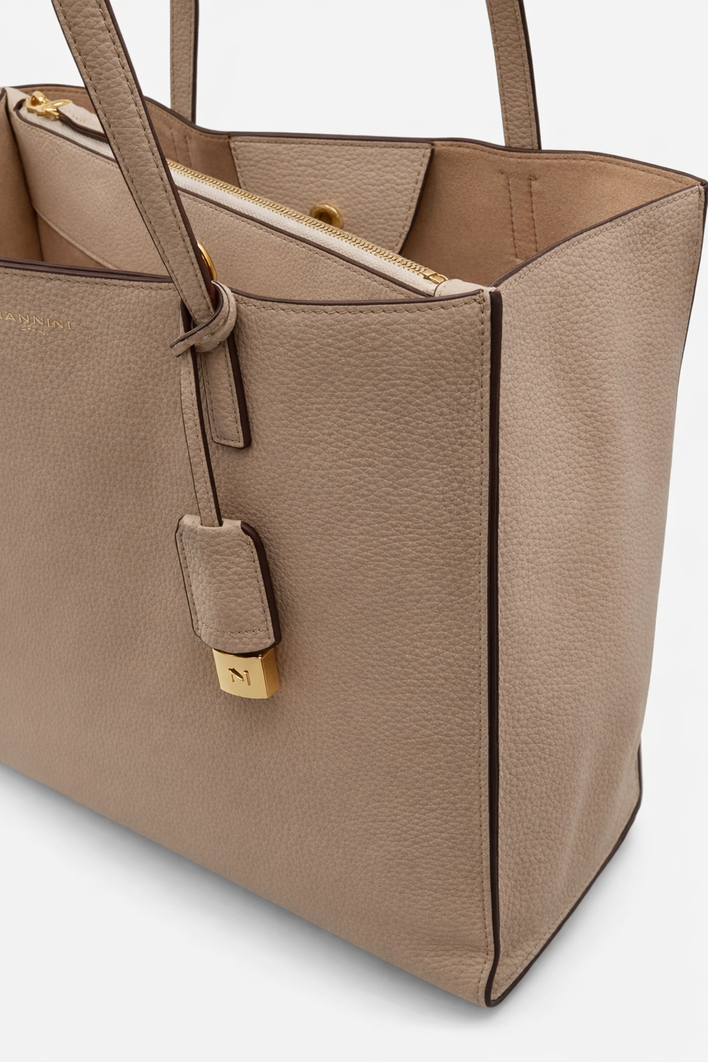 NANNINI borsa secchiello pelle marrone liscio medio con catena