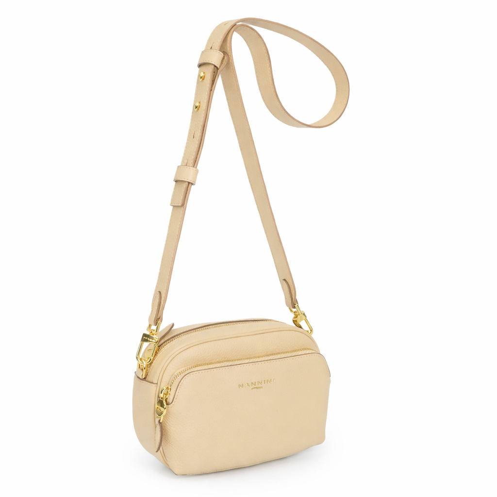 NANNINI tracolla semirigida pelle texturizzata marrone patta metallo