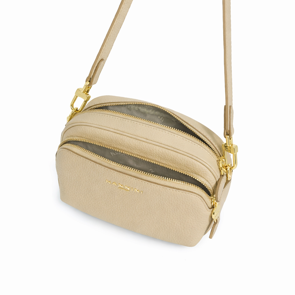 NANNINI borsa secchiello pelle marrone chiusura metallo frontale fibbia