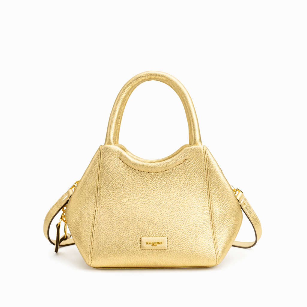 NANNINI mini tracolla ecopelle trapuntata nera catena oro