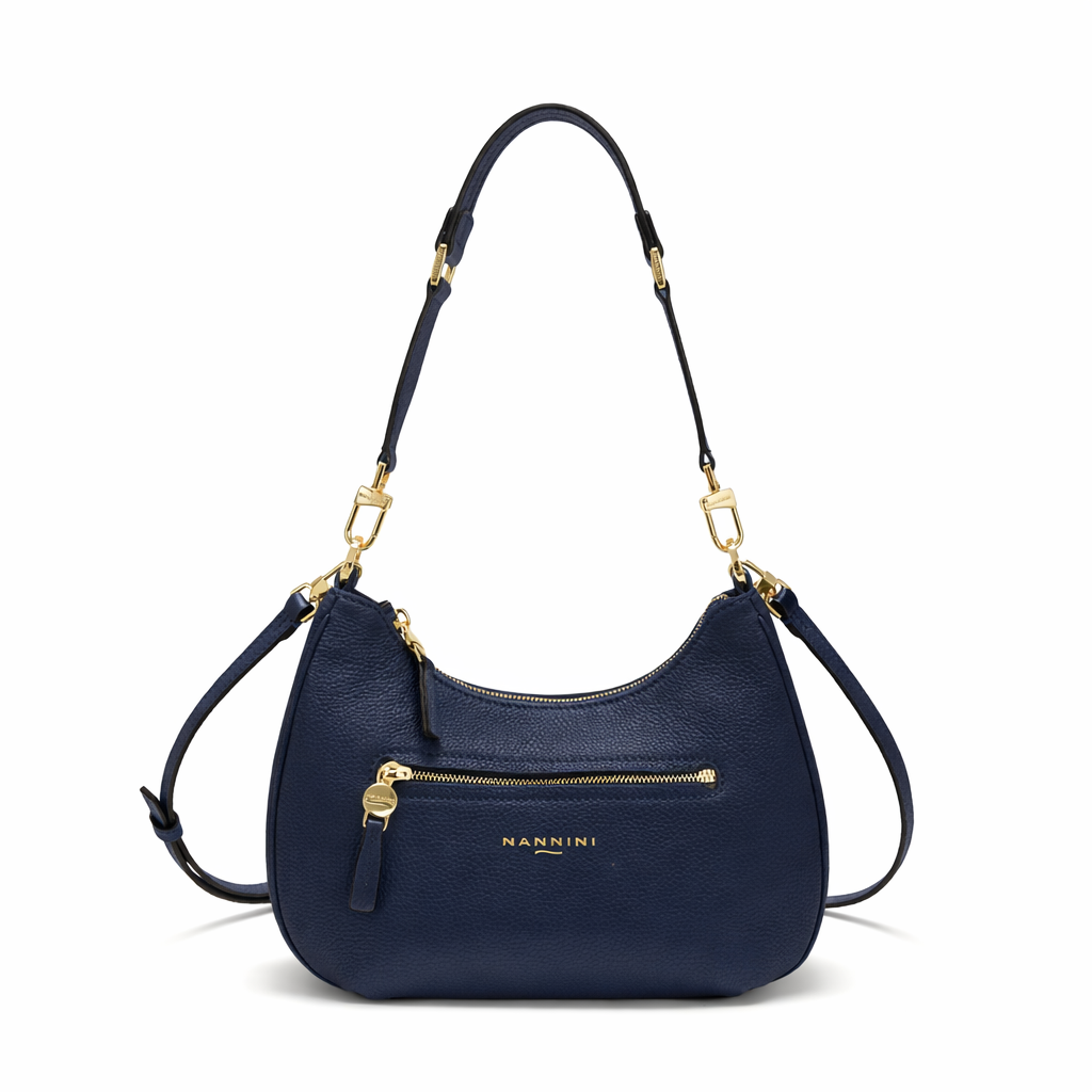 NANNINI borsa secchiello pelle marrone cuoio chiusura metallo oro