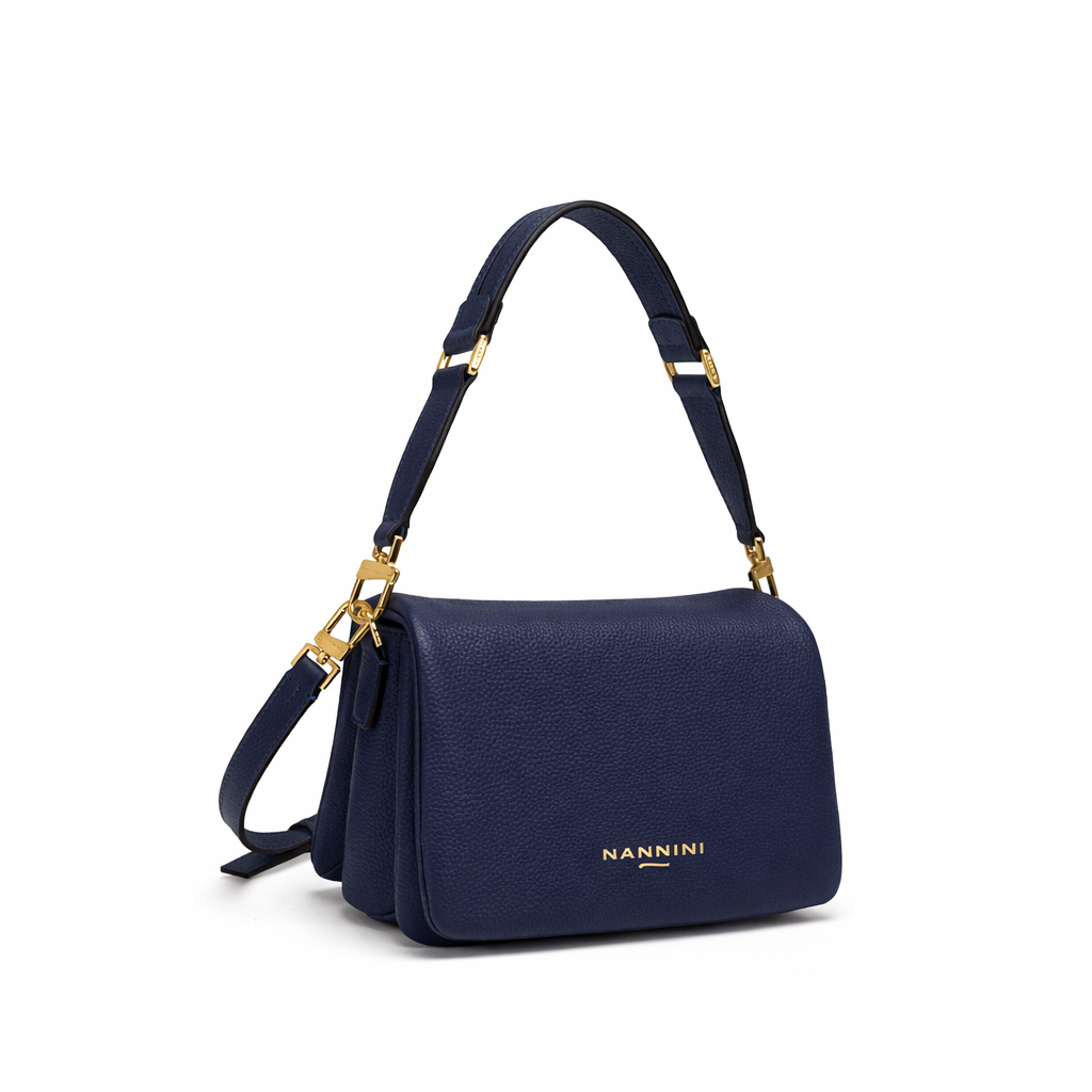 NANNINI Borsa a mano pelle martellata marrone chiusura patta