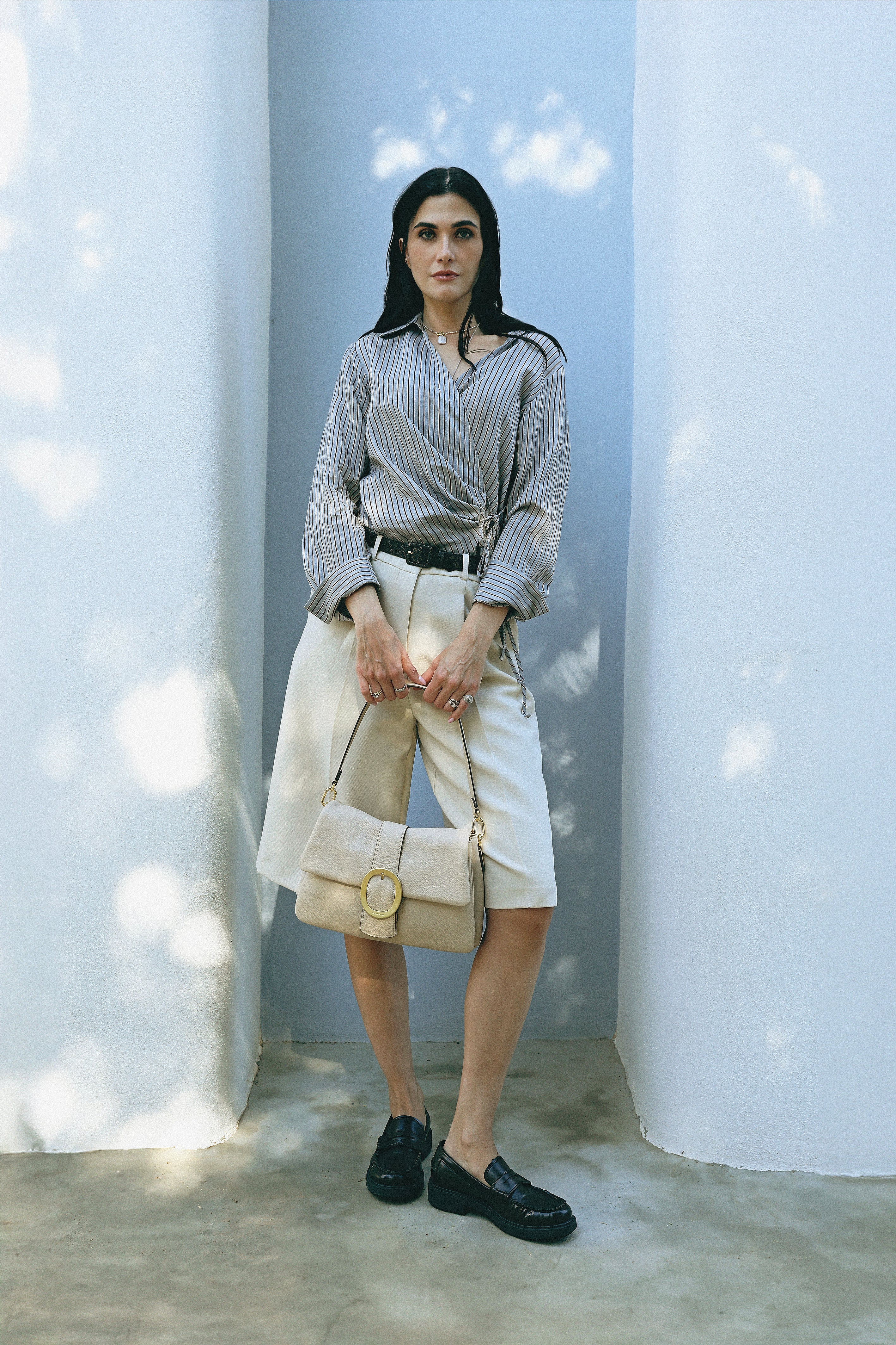 NANNINI bauletto pelle trapuntata colore neutro catena oro