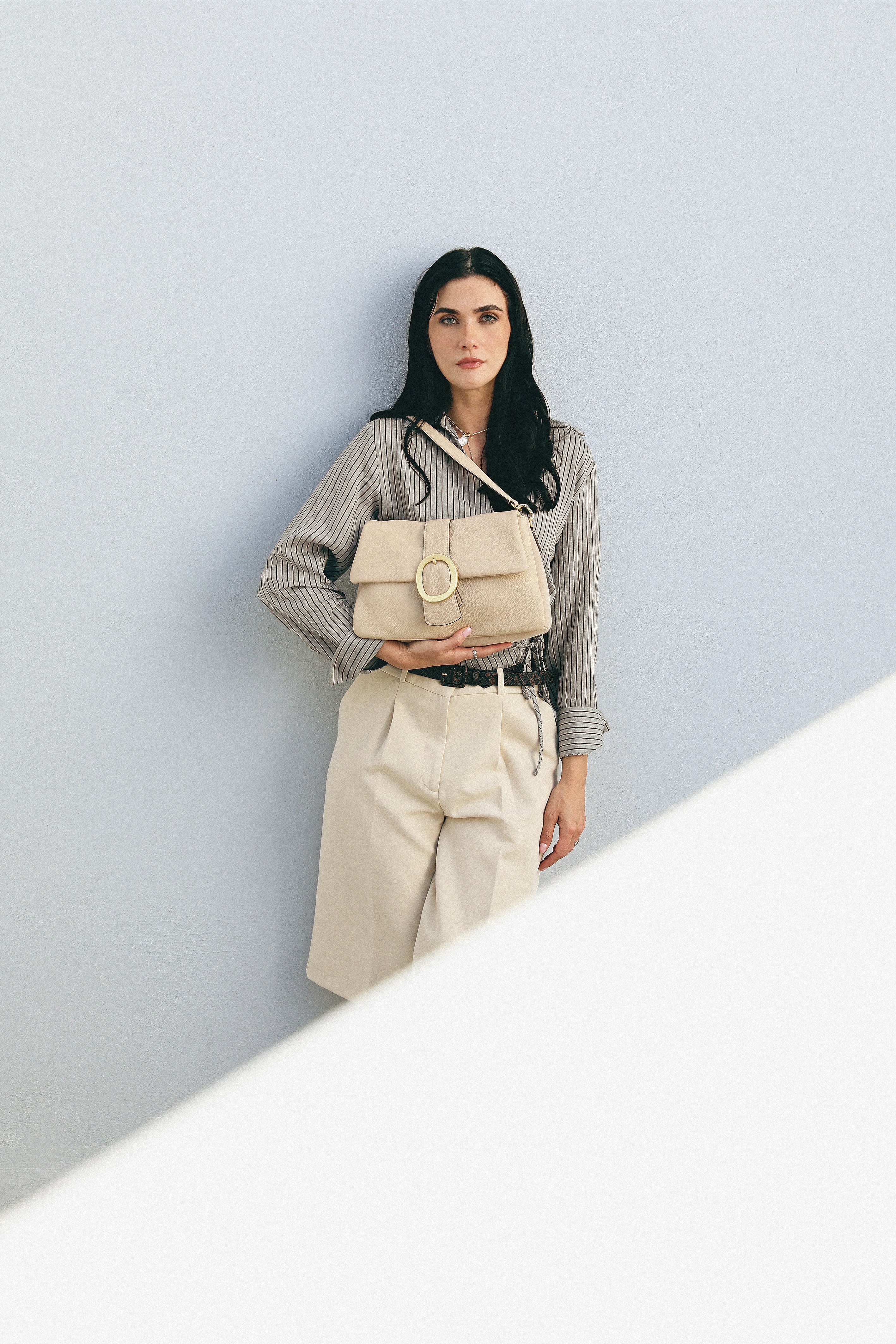 NANNINI borsa spalla donna pelle liscia cuoio made italy