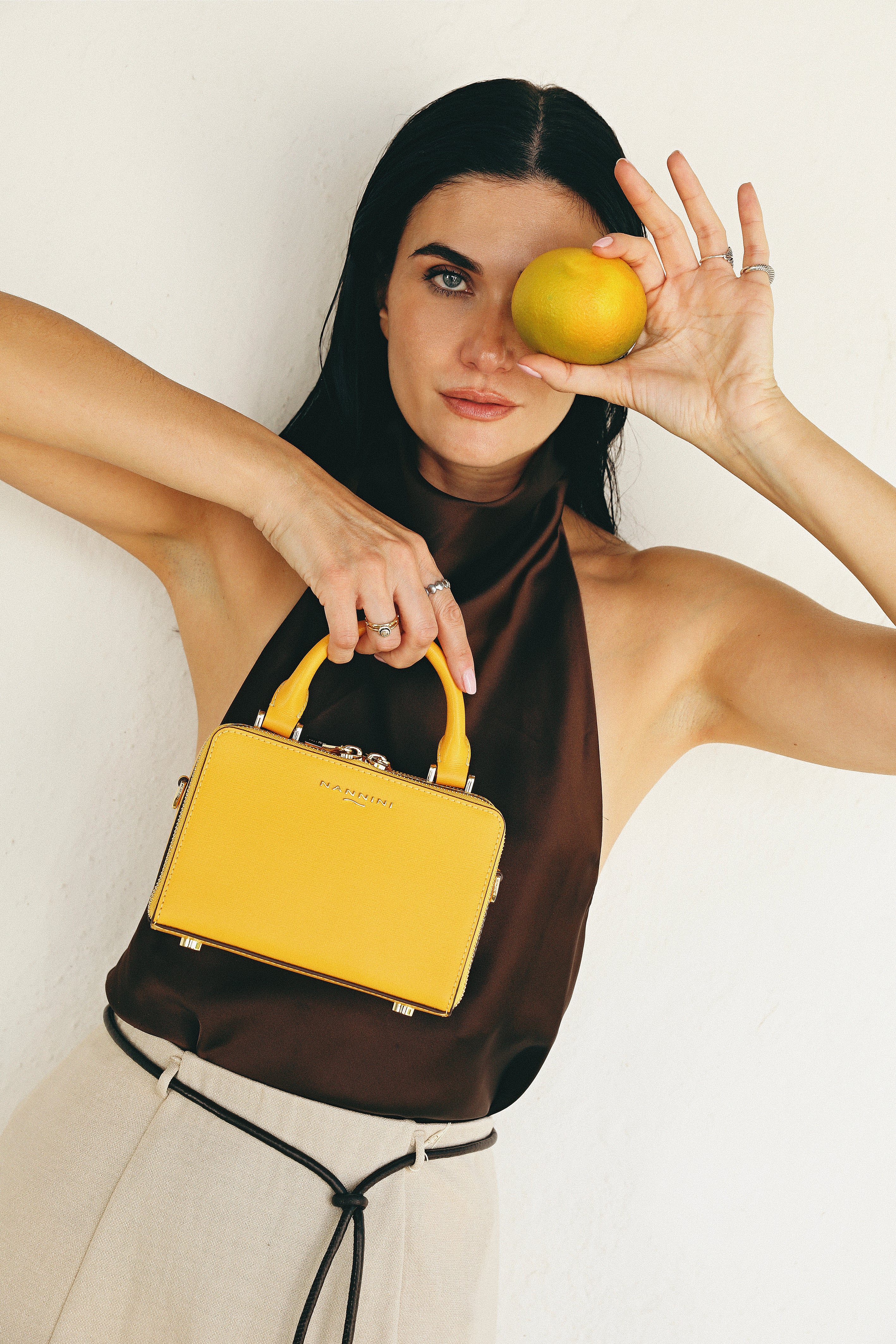 NANNINI Borsa Shopper Ecopelle Effetto Cocco Nero Manici Lunghi