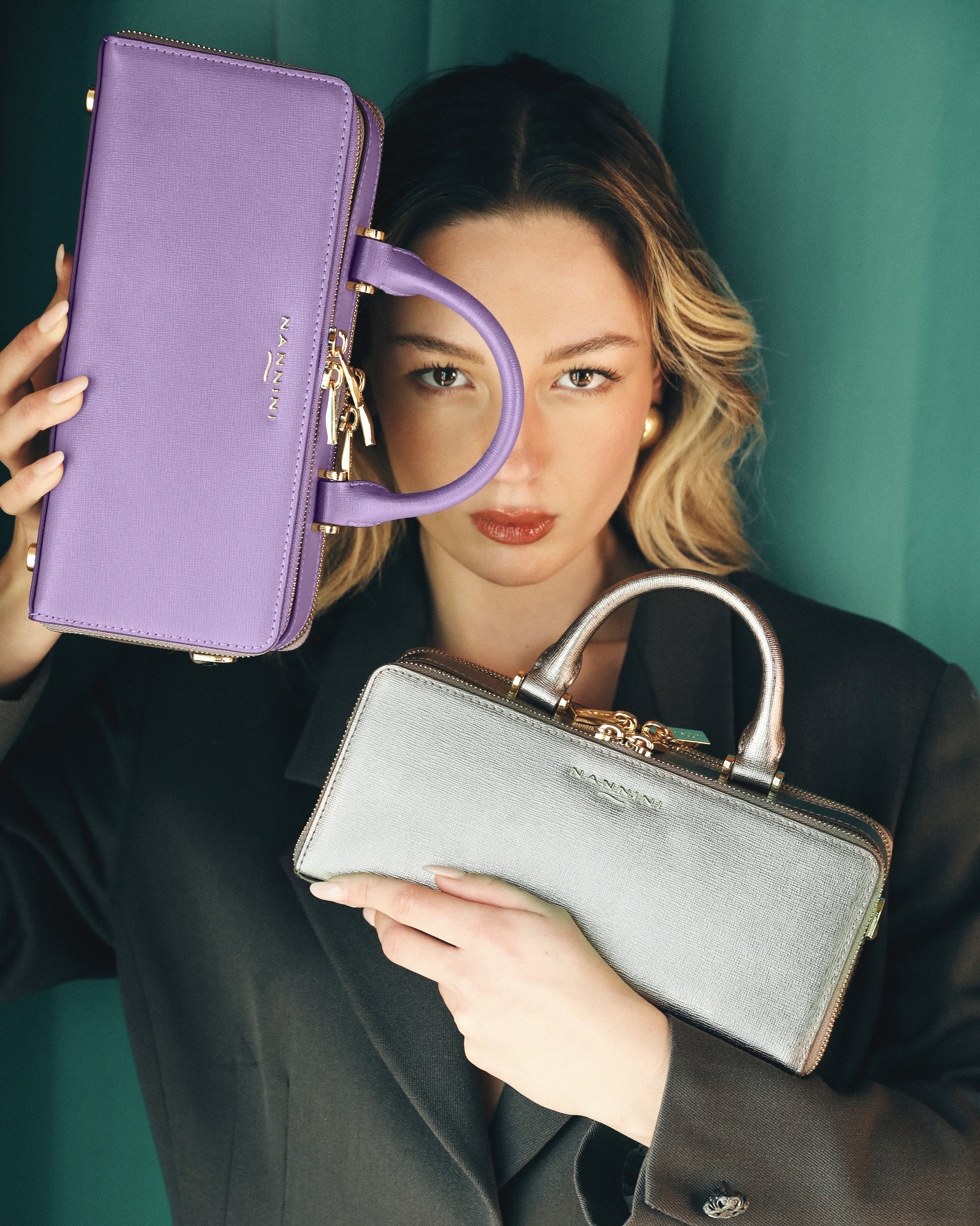 NANNINI borsa spalla donna pelle trapuntata blu catena