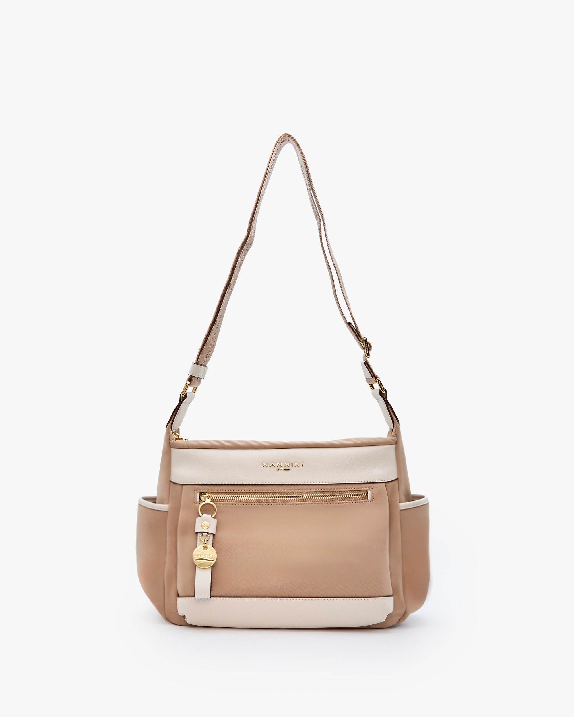 NANNINI borsa secchiello pelle martellata tracolla beige