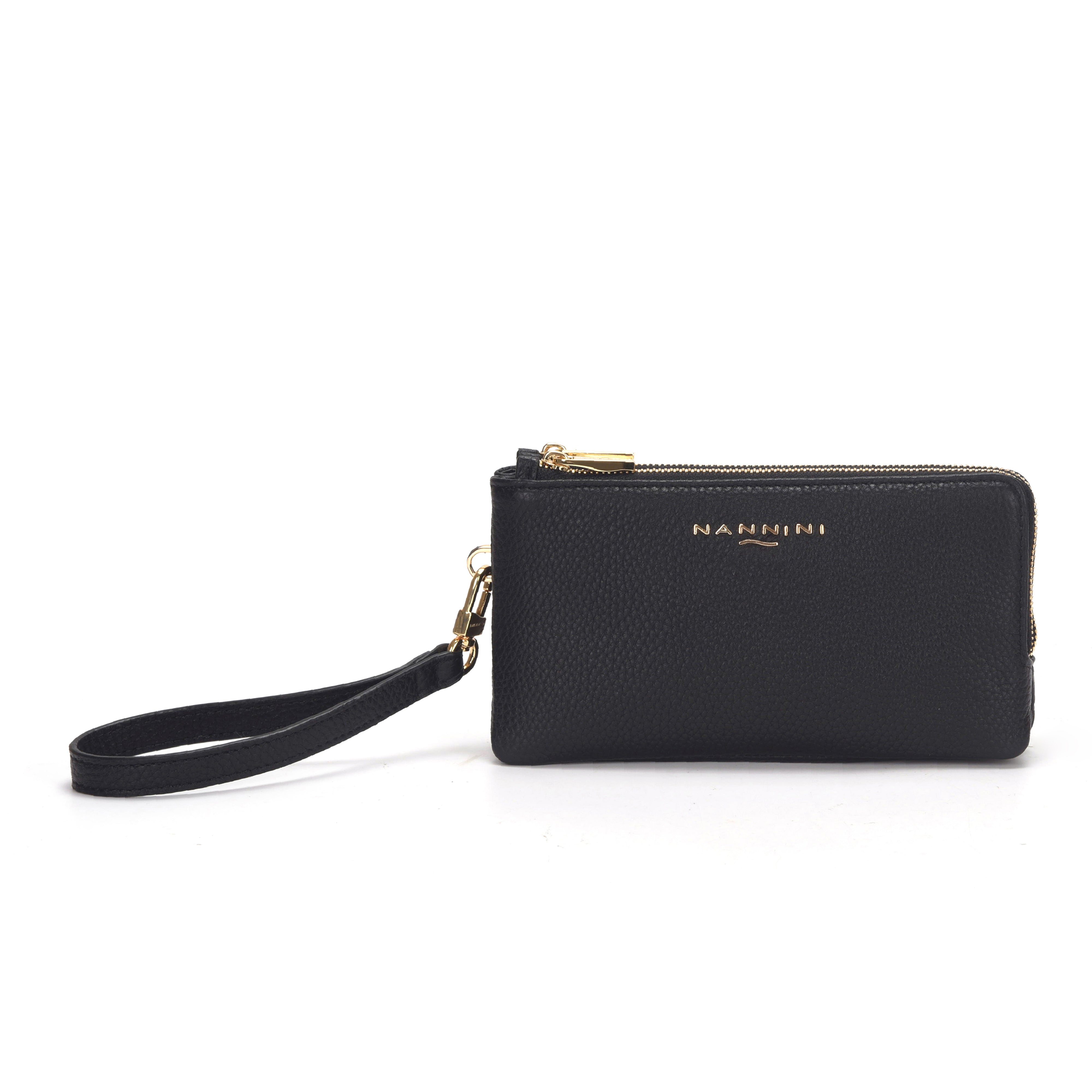 NANNINI Borsa a Spalla Donna Tessuto Nero Elegante Manico