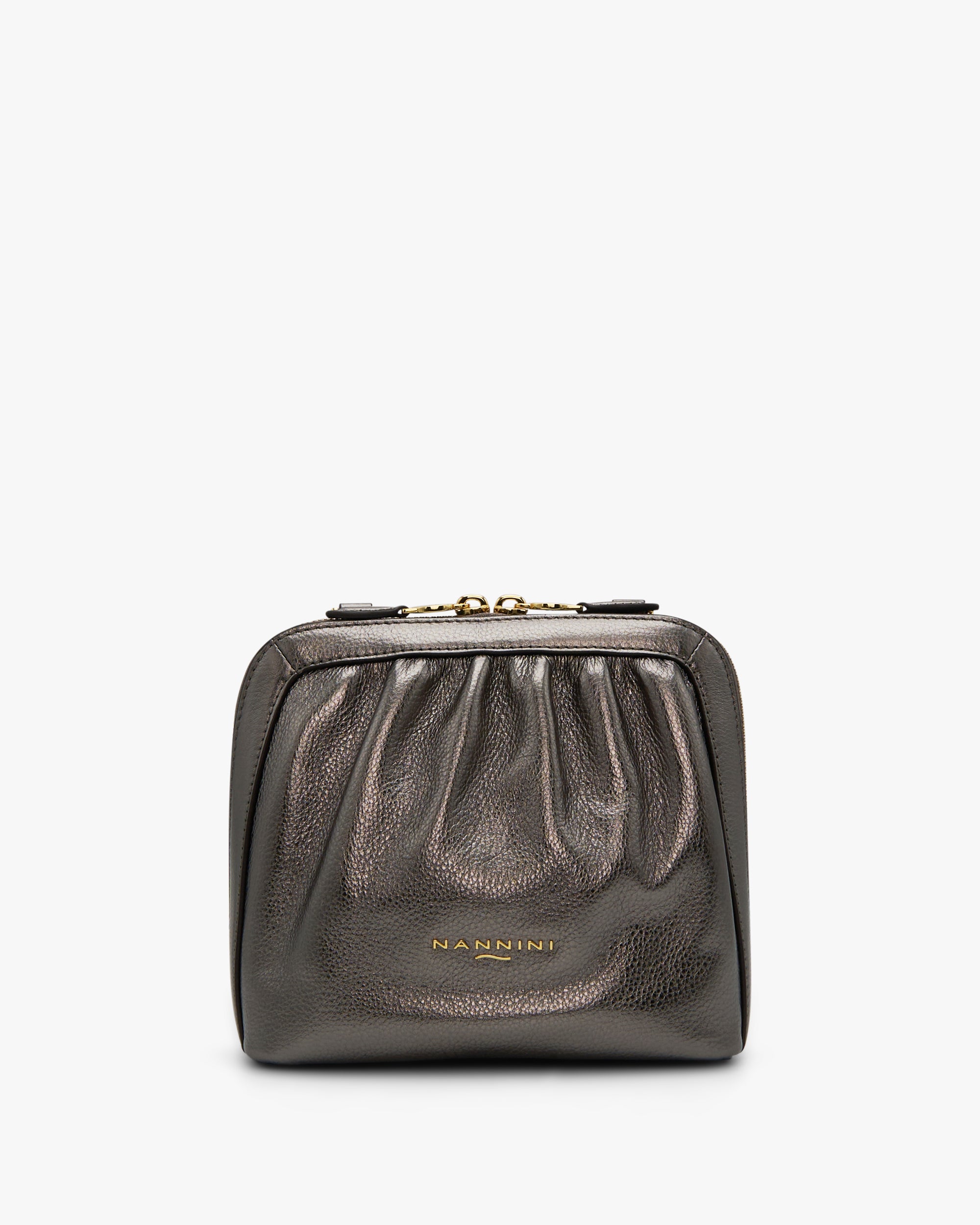 NANNINI borsa secchiello pelle marrone due manici tracolla