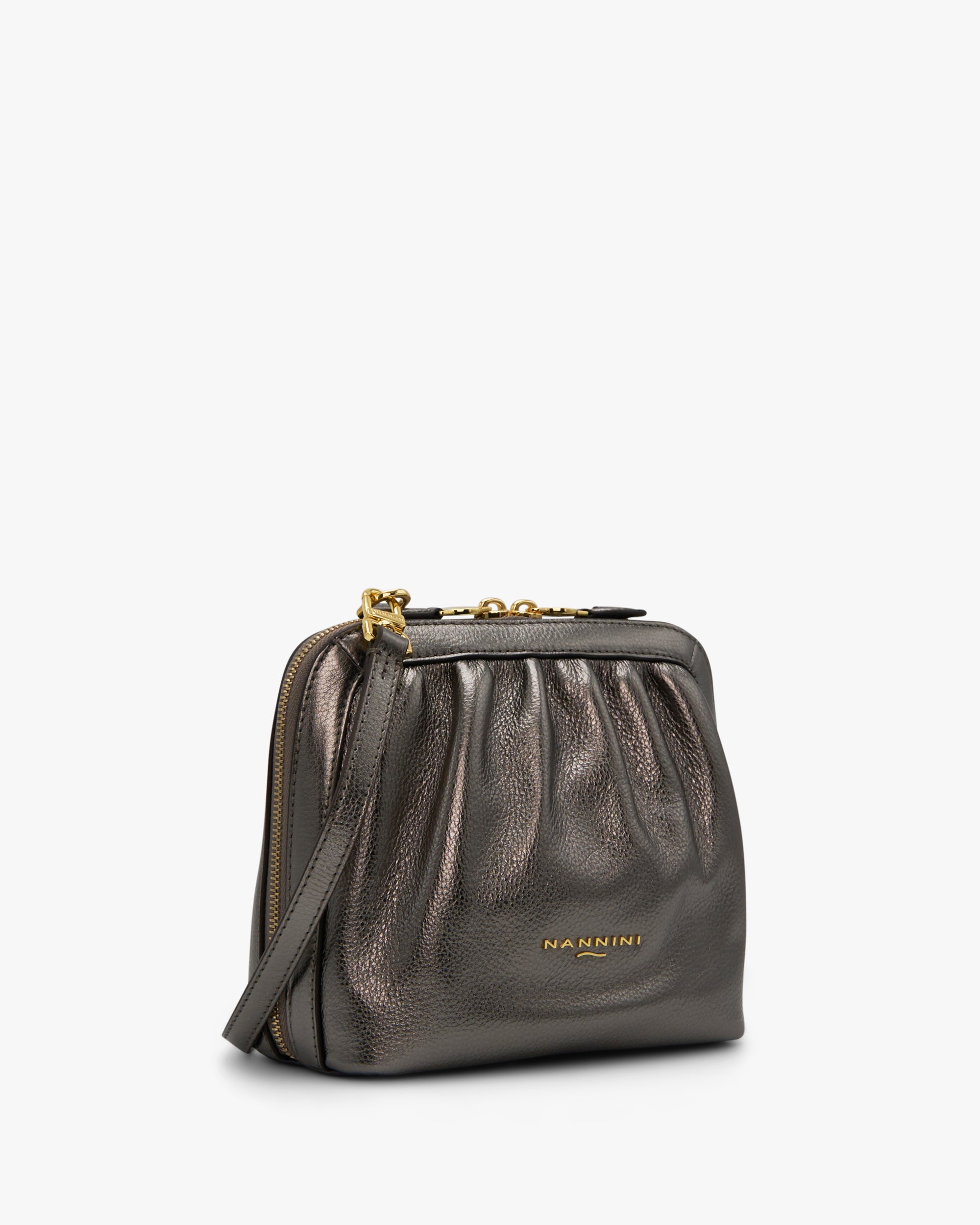 NANNINI pochette pitone nera catena metallo lucida elegante